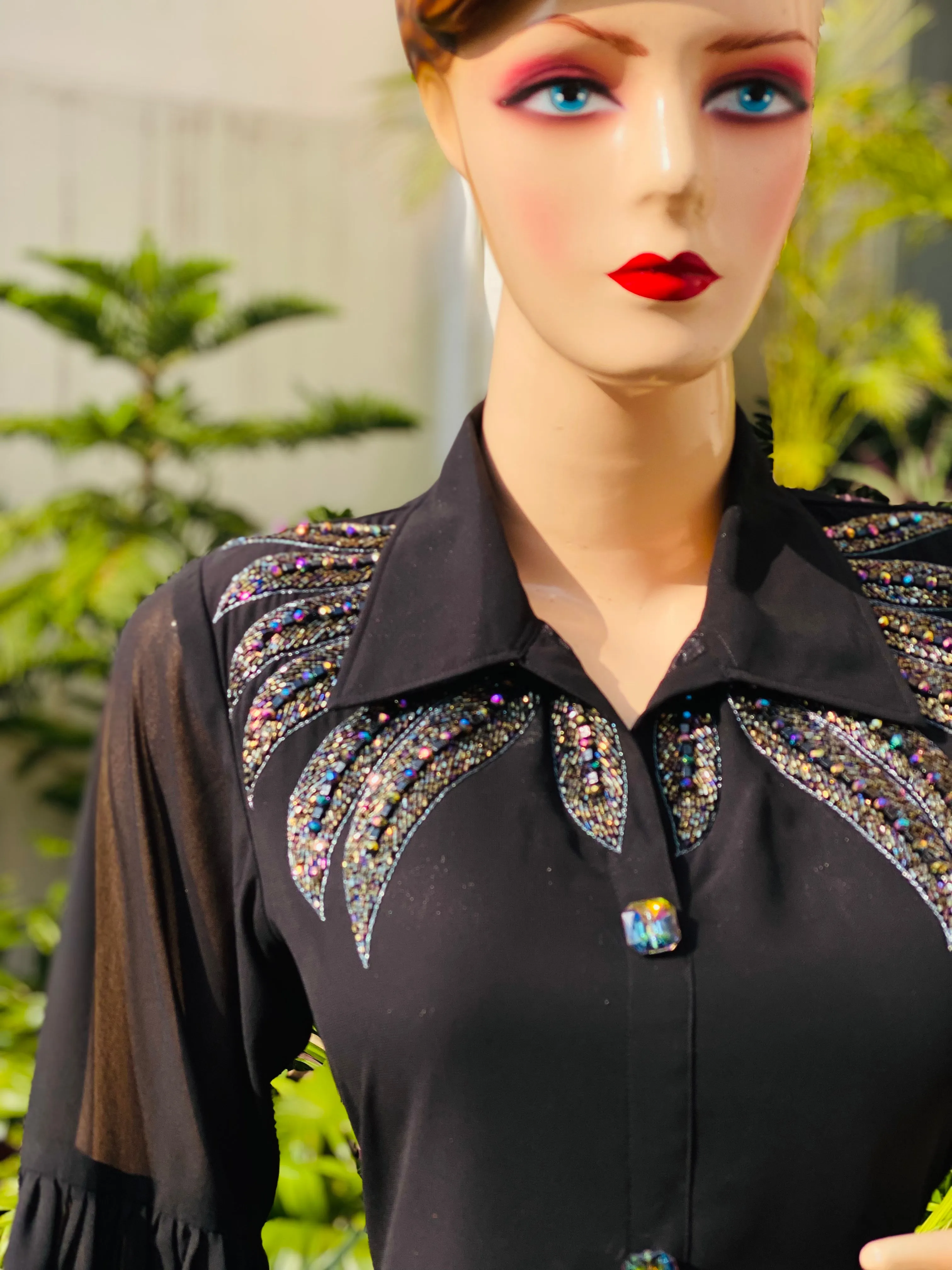 Black Embroidered Shirt Dress