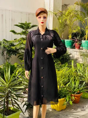 Black Embroidered Shirt Dress
