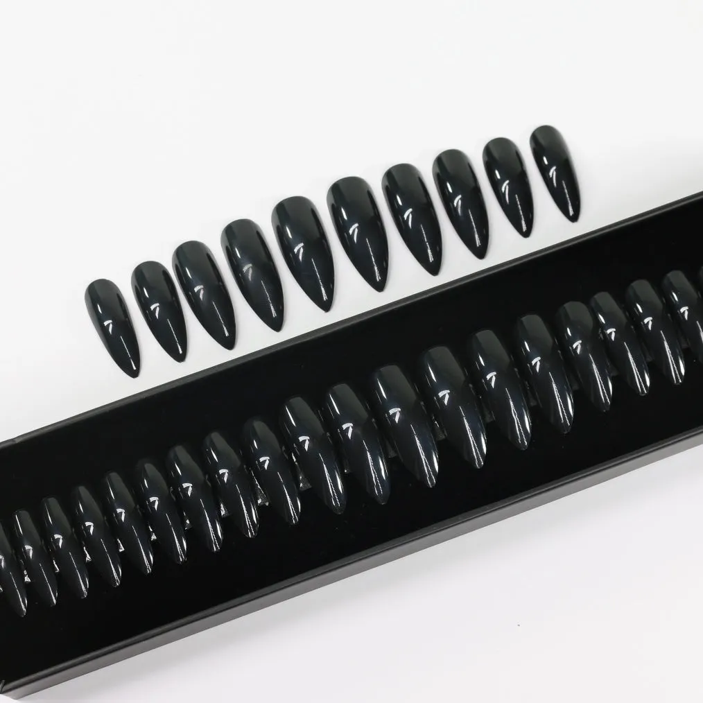 Black Long Stiletto Press On Nails