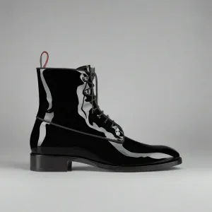 Black Patent Leather Barletta Lace Up Boots - Boots