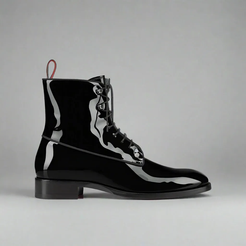Black Patent Leather Barletta Lace Up Boots - Boots