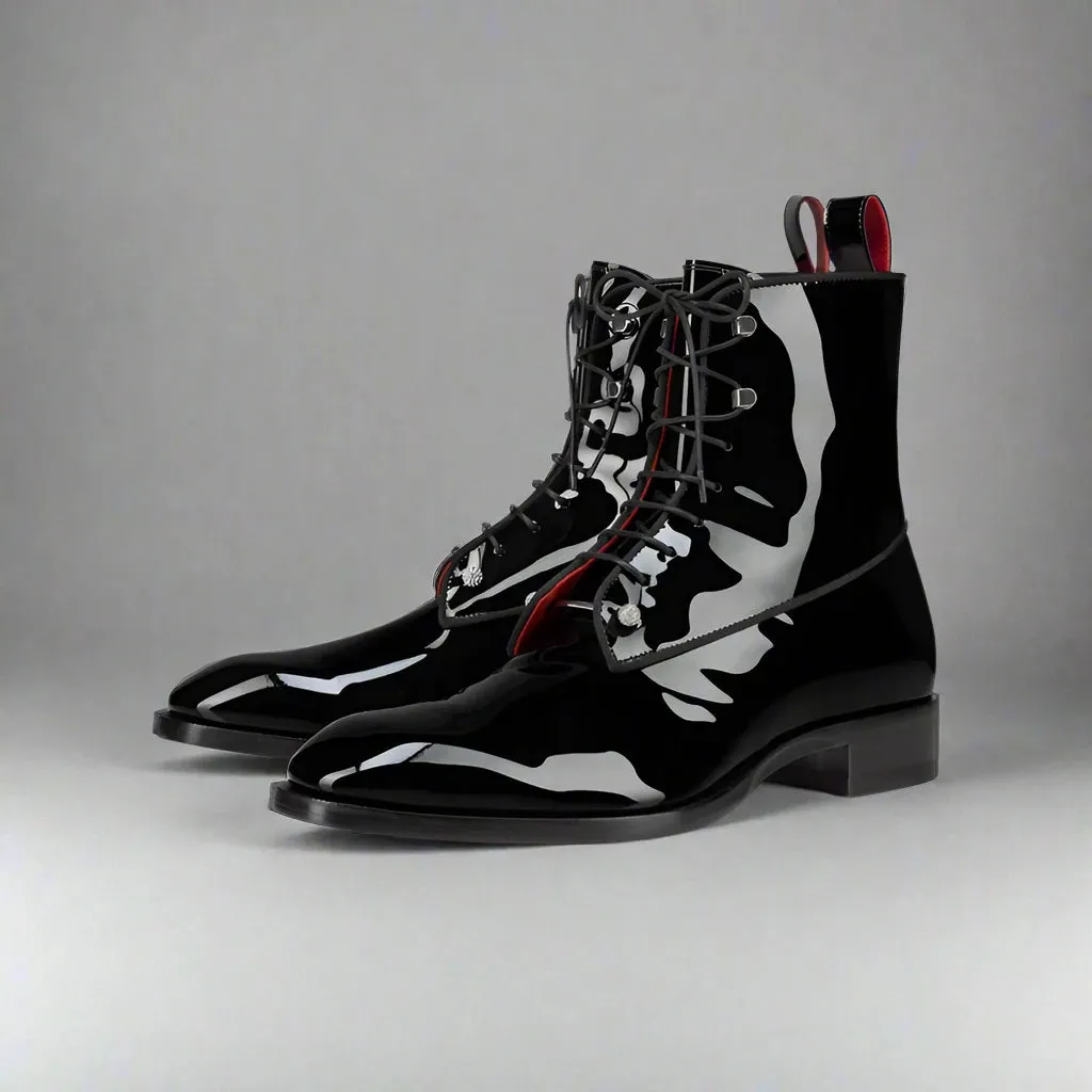 Black Patent Leather Barletta Lace Up Boots - Boots