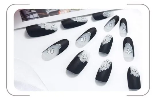Black Press On Nails Matte Stiletto Butterfly Nail Kit