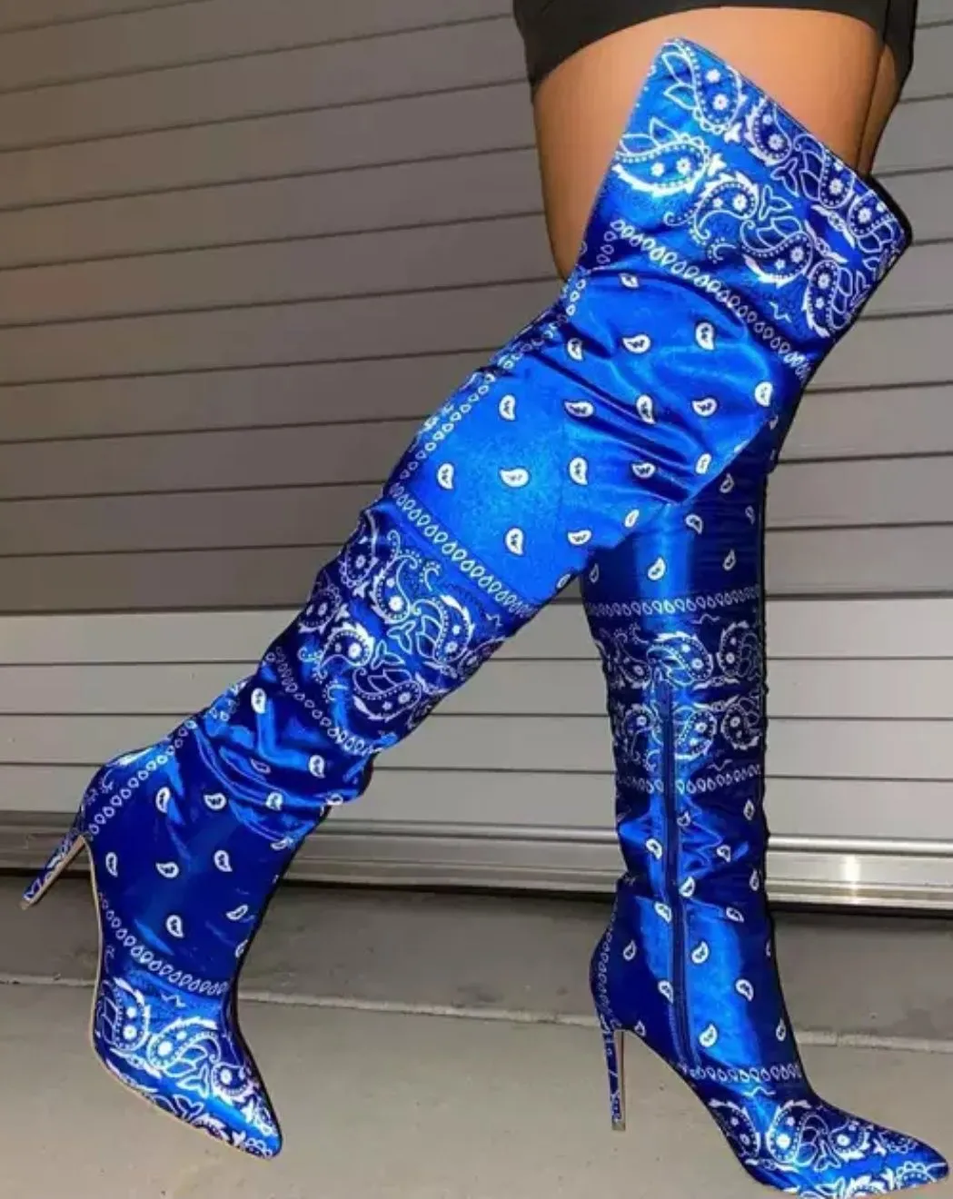 Blue Bandana Print Boots