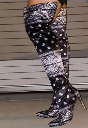 Blue Bandana Print Boots