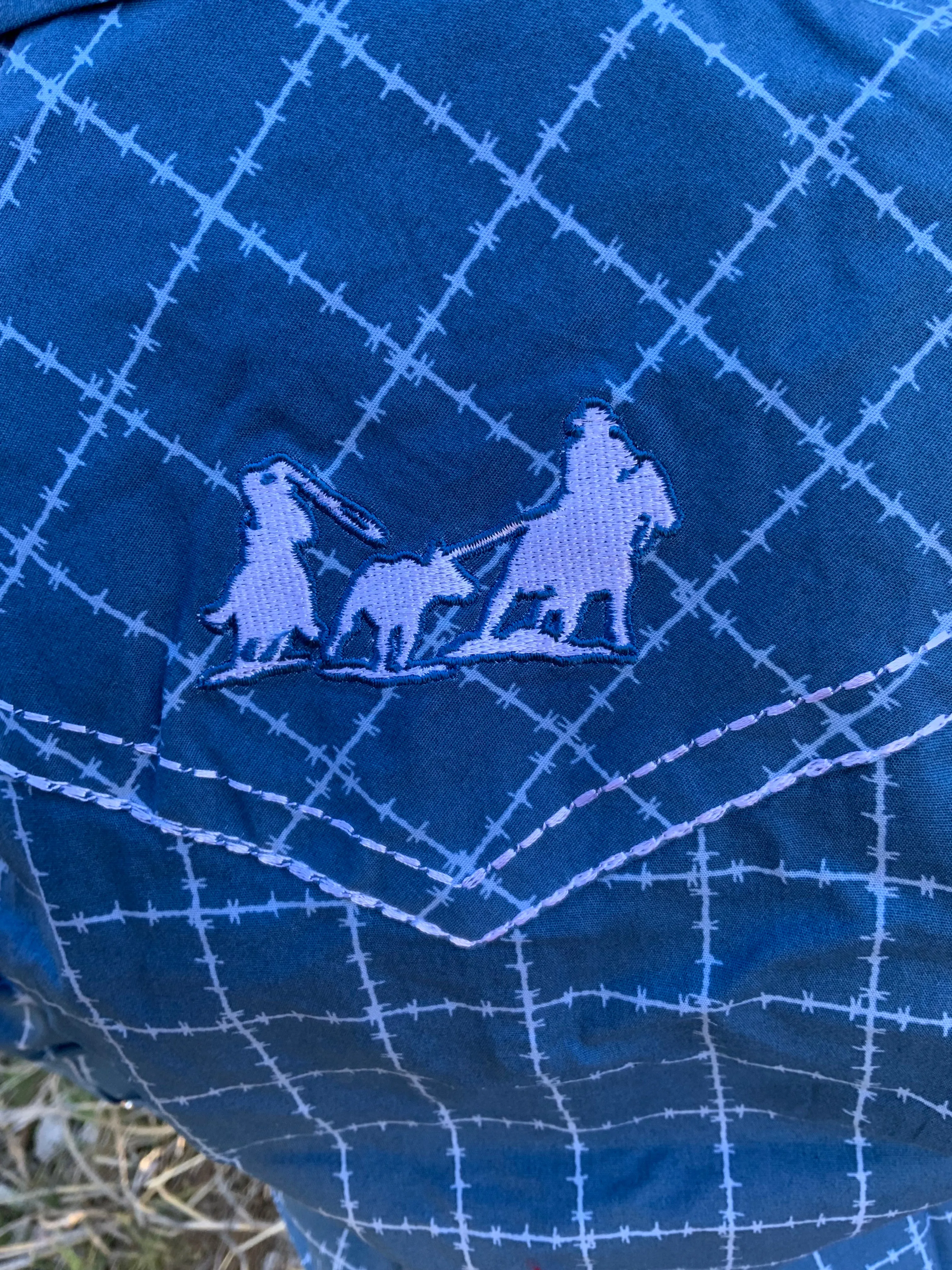 Blue Barbed Wire with Team Ropers Snap Up Shirt