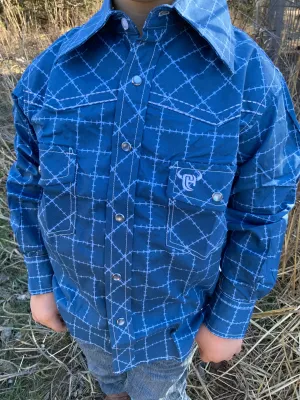 Blue Barbed Wire with Team Ropers Snap Up Shirt