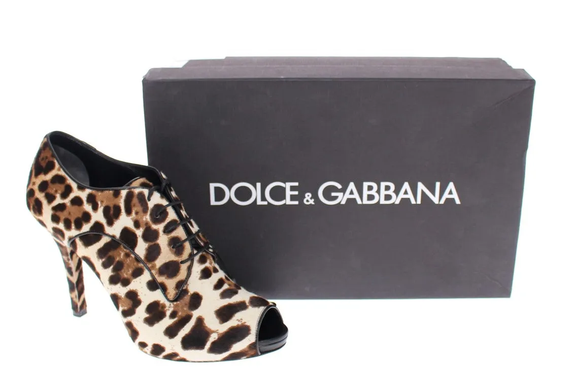 Brown Leather Fur Leopard Booties