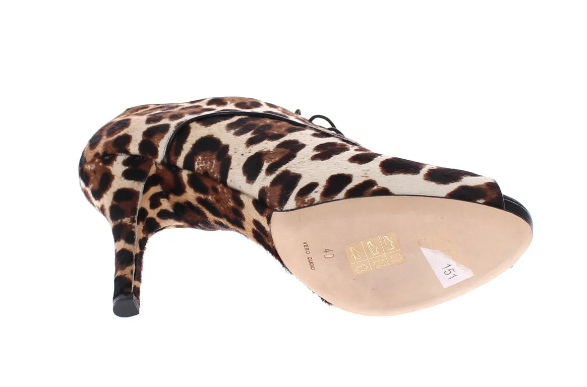 Brown Leather Fur Leopard Booties