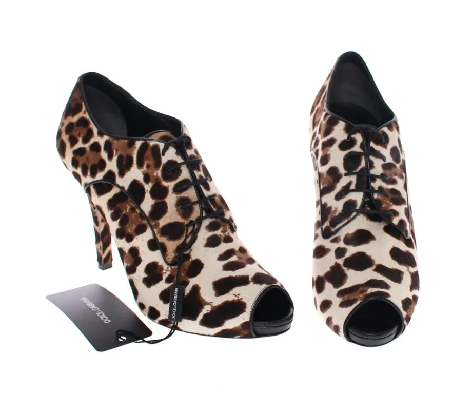 Brown Leather Fur Leopard Booties