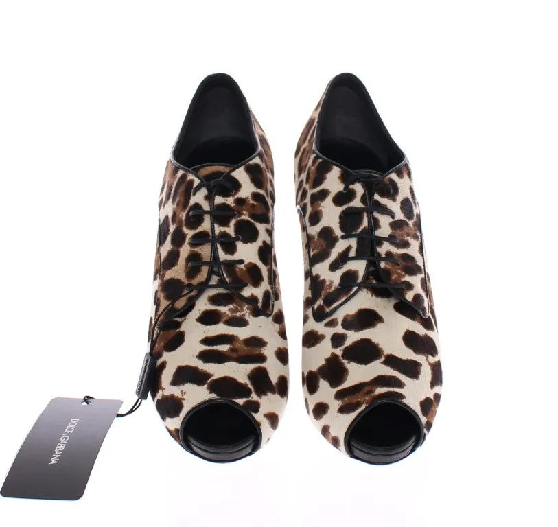 Brown Leather Fur Leopard Booties
