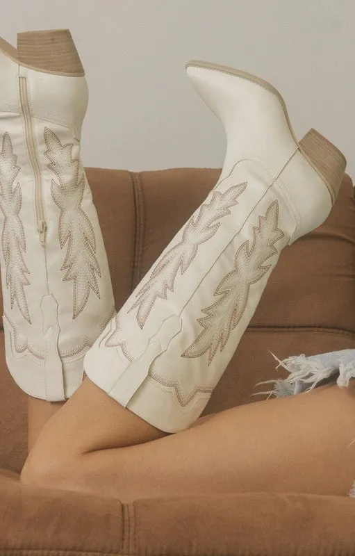Buckle Bunny White Embroidered Boots