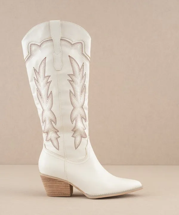 Buckle Bunny White Embroidered Boots