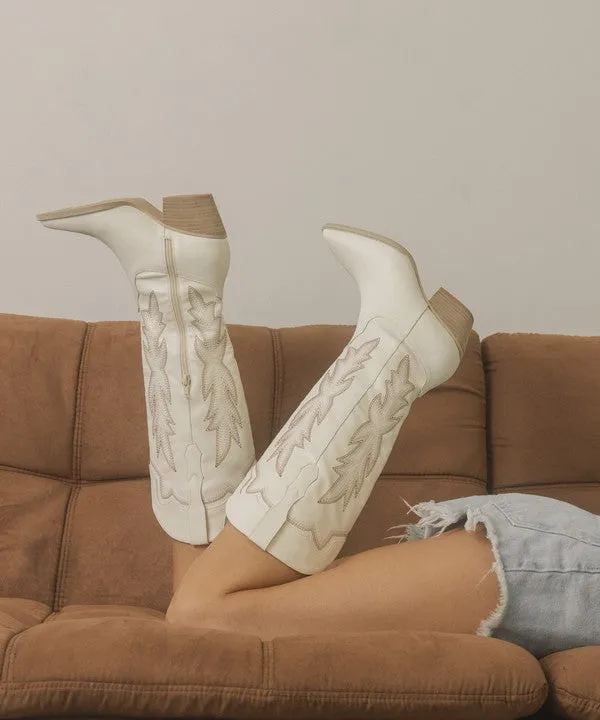 Buckle Bunny White Embroidered Boots