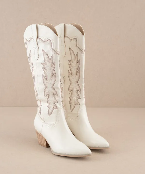 Buckle Bunny White Embroidered Boots