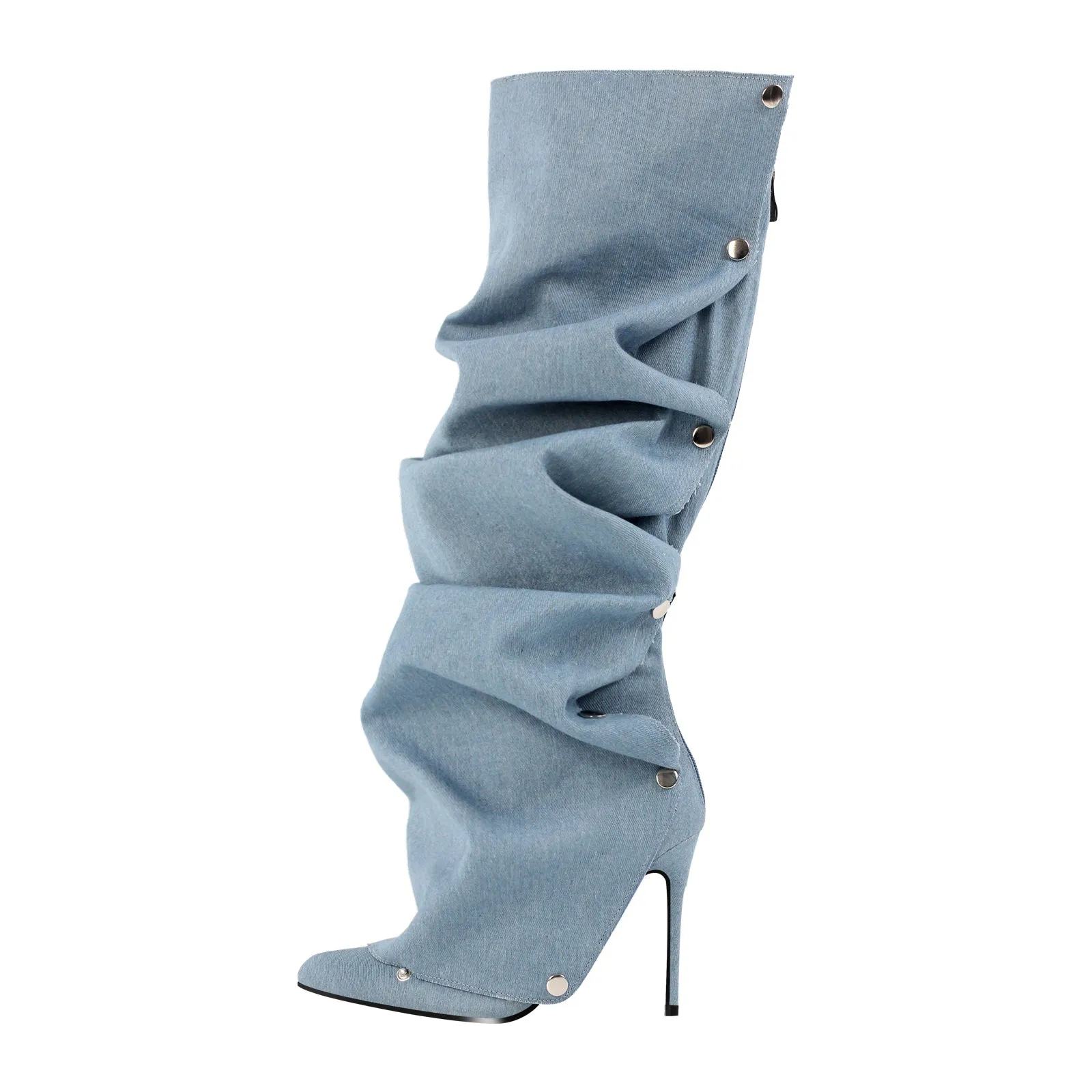 Buckle Pointed Toe Knee High Removable Boots