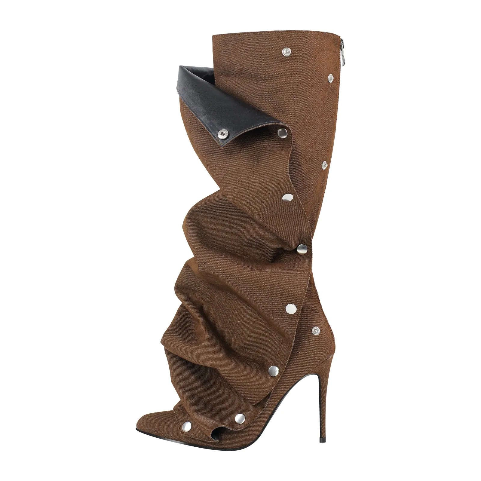 Buckle Pointed Toe Knee High Removable Boots