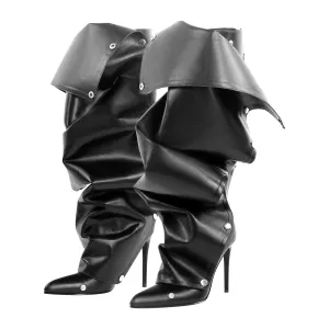 Buckle Pointed Toe Knee High Removable Boots