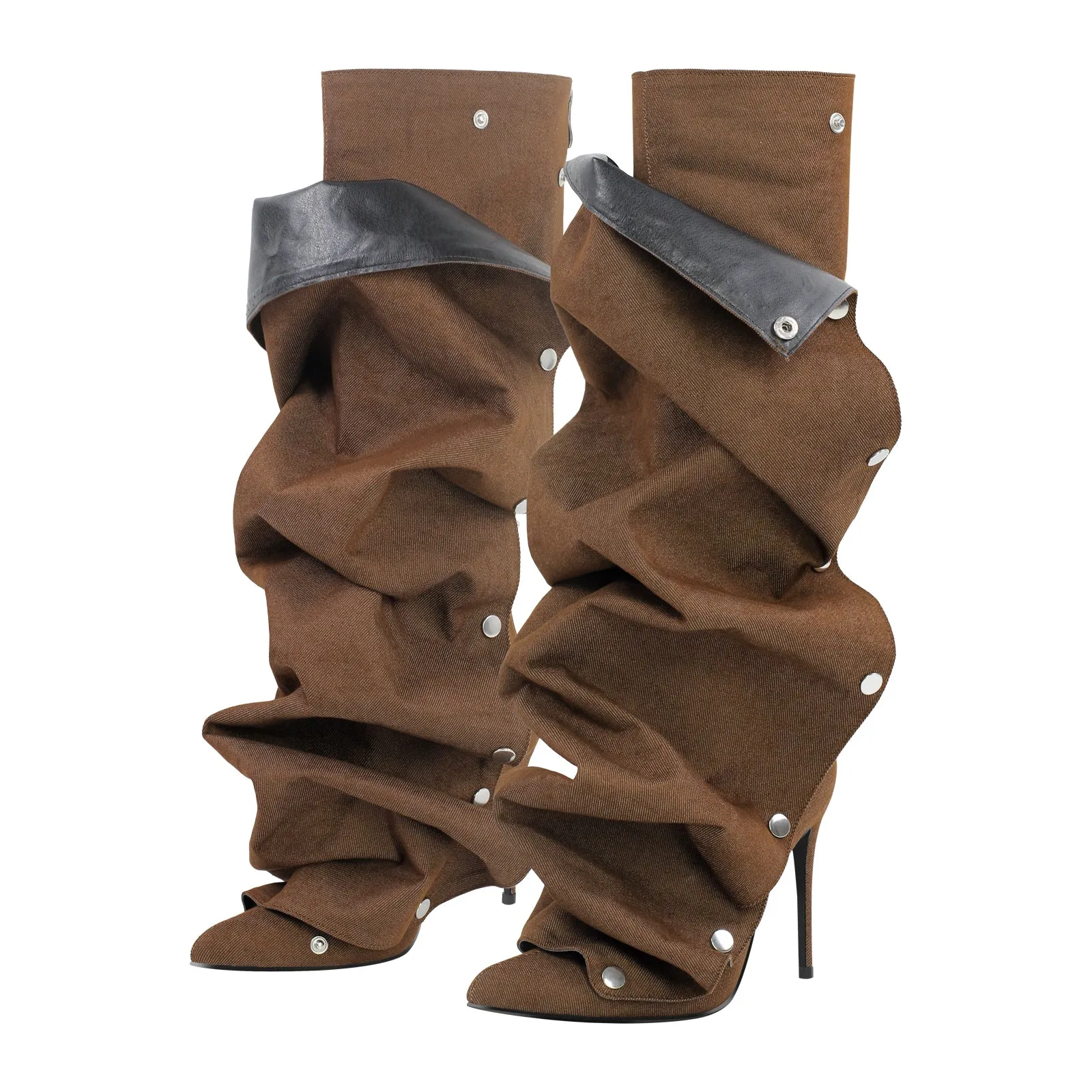 Buckle Pointed Toe Knee High Removable Boots