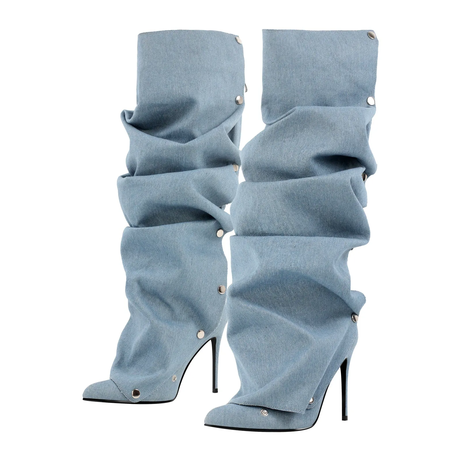 Buckle Pointed Toe Knee High Removable Boots