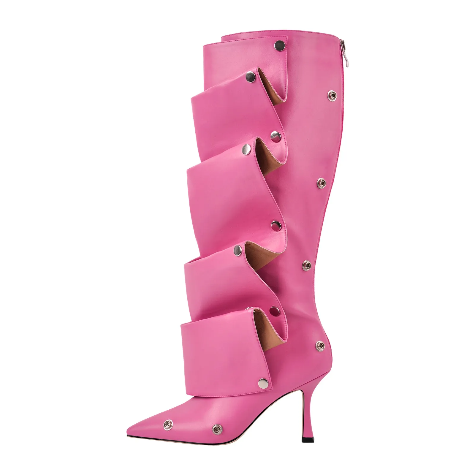 Buckle Pointed Toe Knee High Removable Boots
