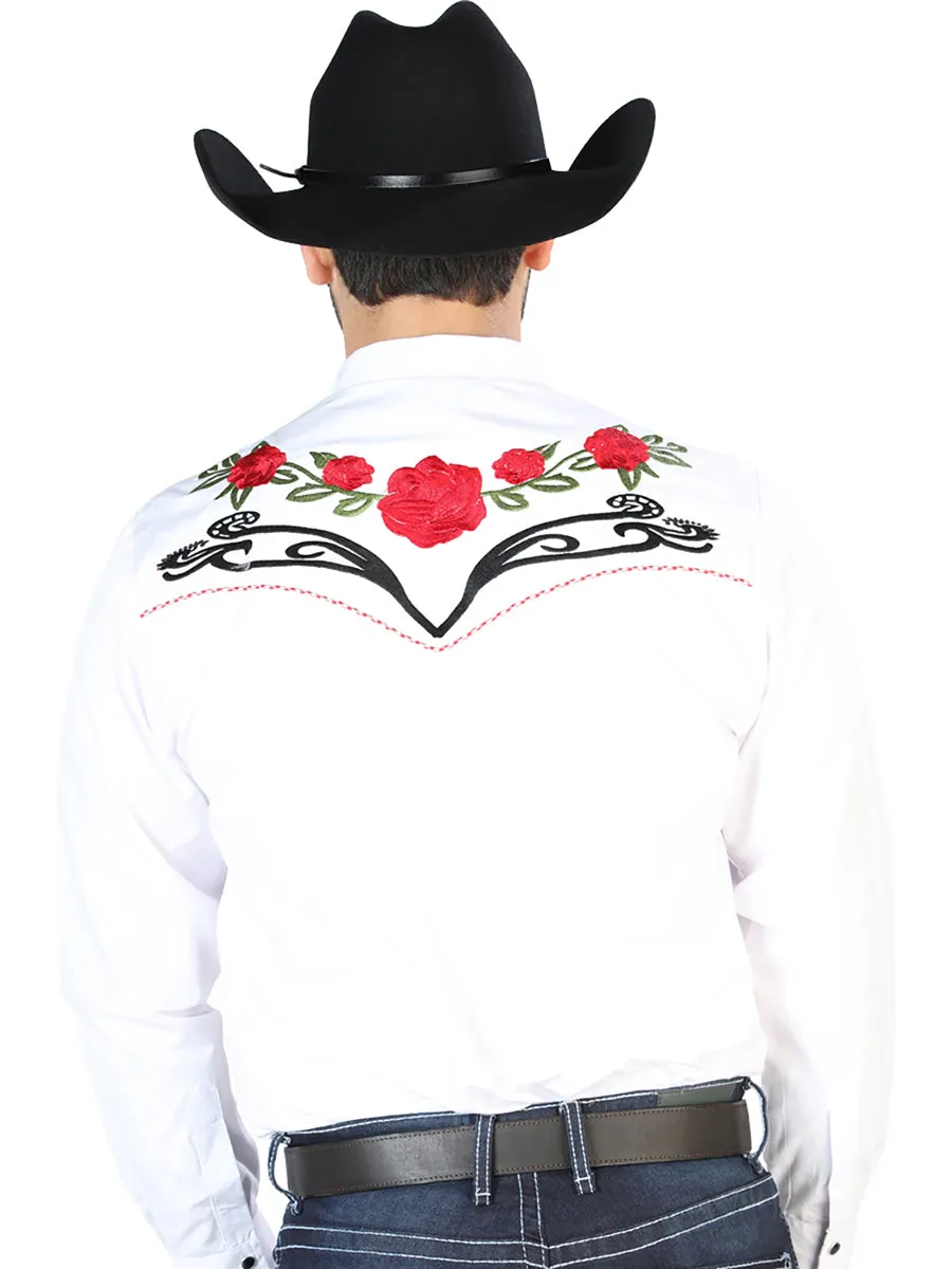 Camisa Vaquera Bordada Manga Larga Blanco para Hombre 'El Señor de los Cielos' - ID: 126696