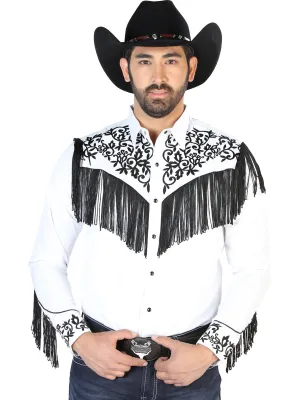 Camisa Vaquera Bordada Manga Larga Blanco para Hombre 'El Señor de los Cielos' - ID: 126698