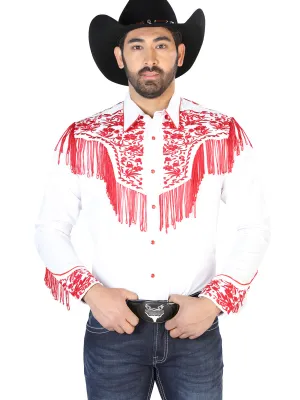 Camisa Vaquera Bordada Manga Larga Blanco para Hombre 'El Señor de los Cielos' - ID: 126708