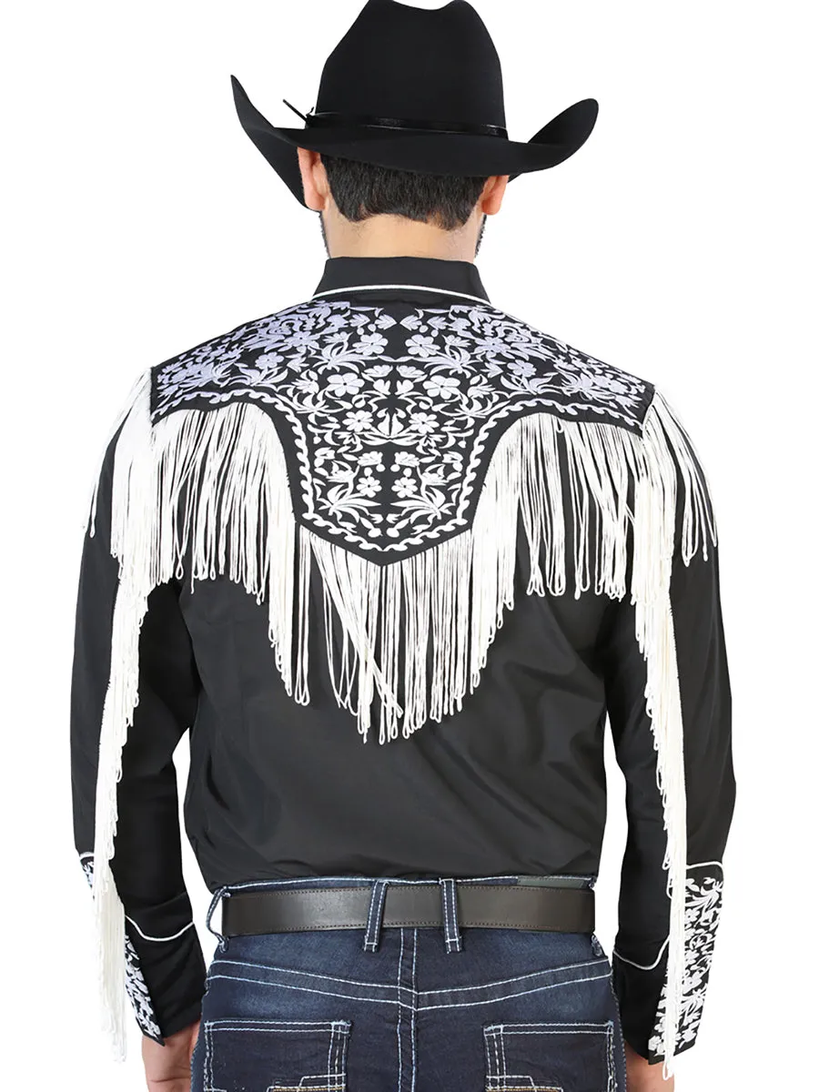 Camisa Vaquera Bordada Manga Larga Negro para Hombre 'El Señor de los Cielos' - ID: 126707