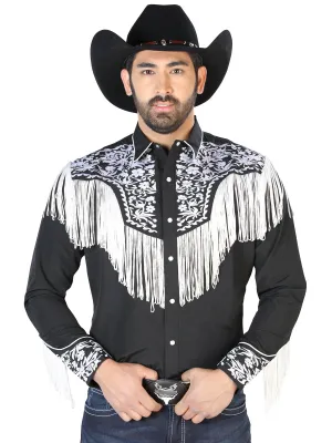 Camisa Vaquera Bordada Manga Larga Negro para Hombre 'El Señor de los Cielos' - ID: 126707