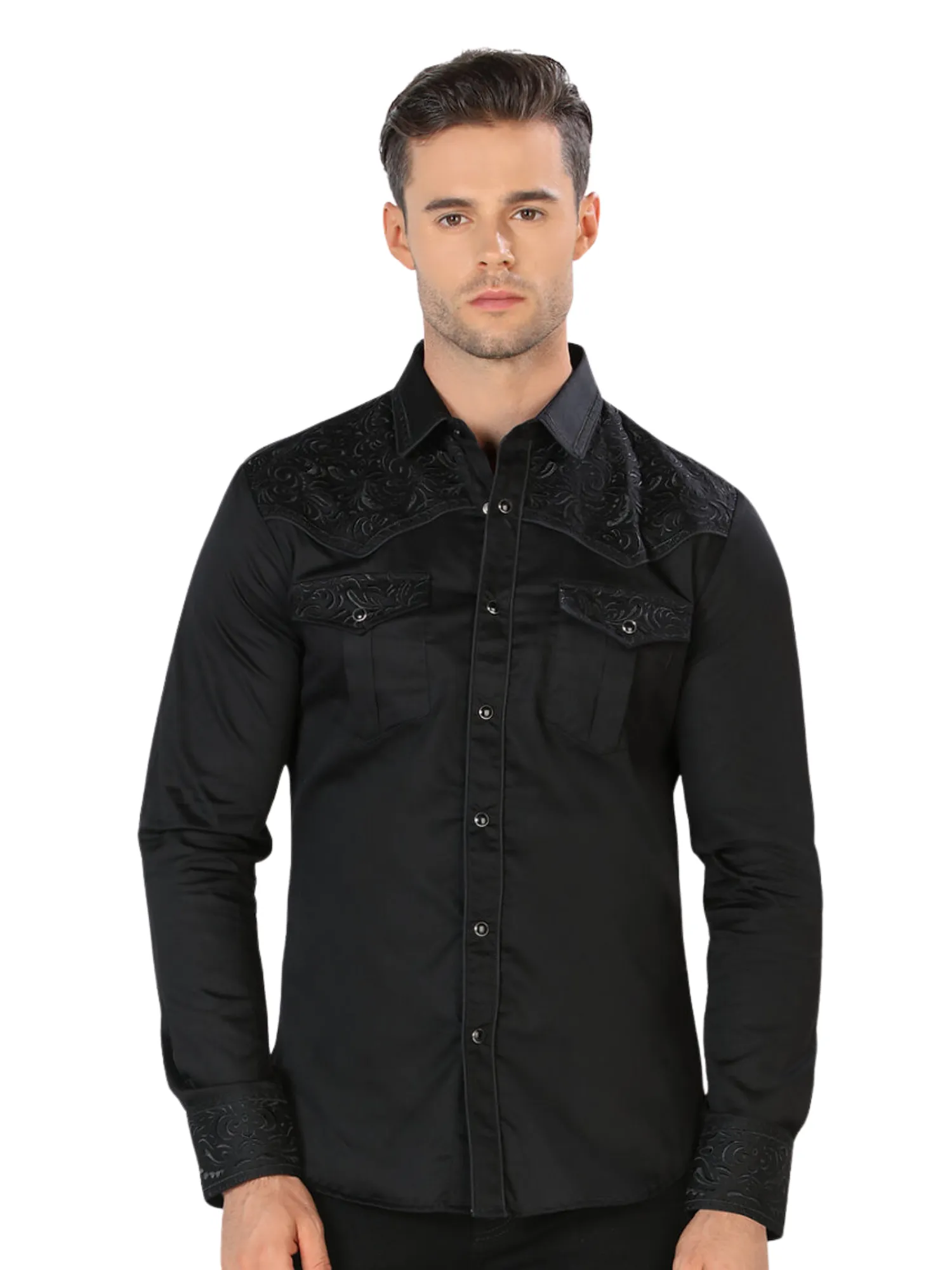 Camisa Vaquera Bordada Manga Larga para Hombre 'Montero' - ID: 3537