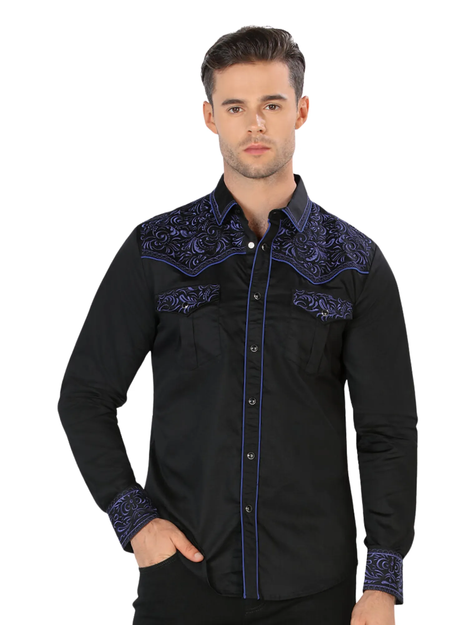 Camisa Vaquera Bordada Manga Larga para Hombre 'Montero' - ID: 3537