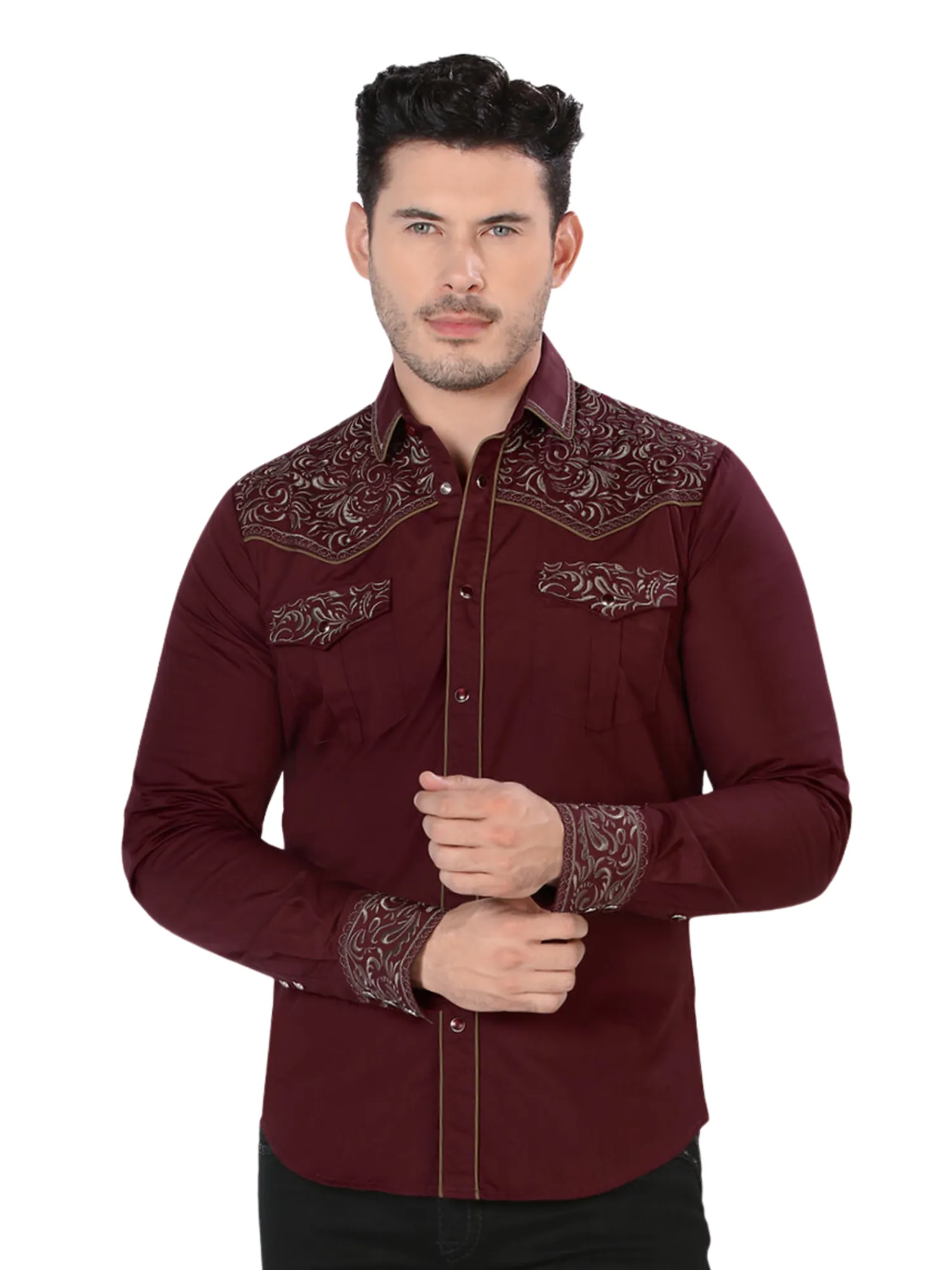 Camisa Vaquera Bordada Manga Larga para Hombre 'Montero' - ID: 3537