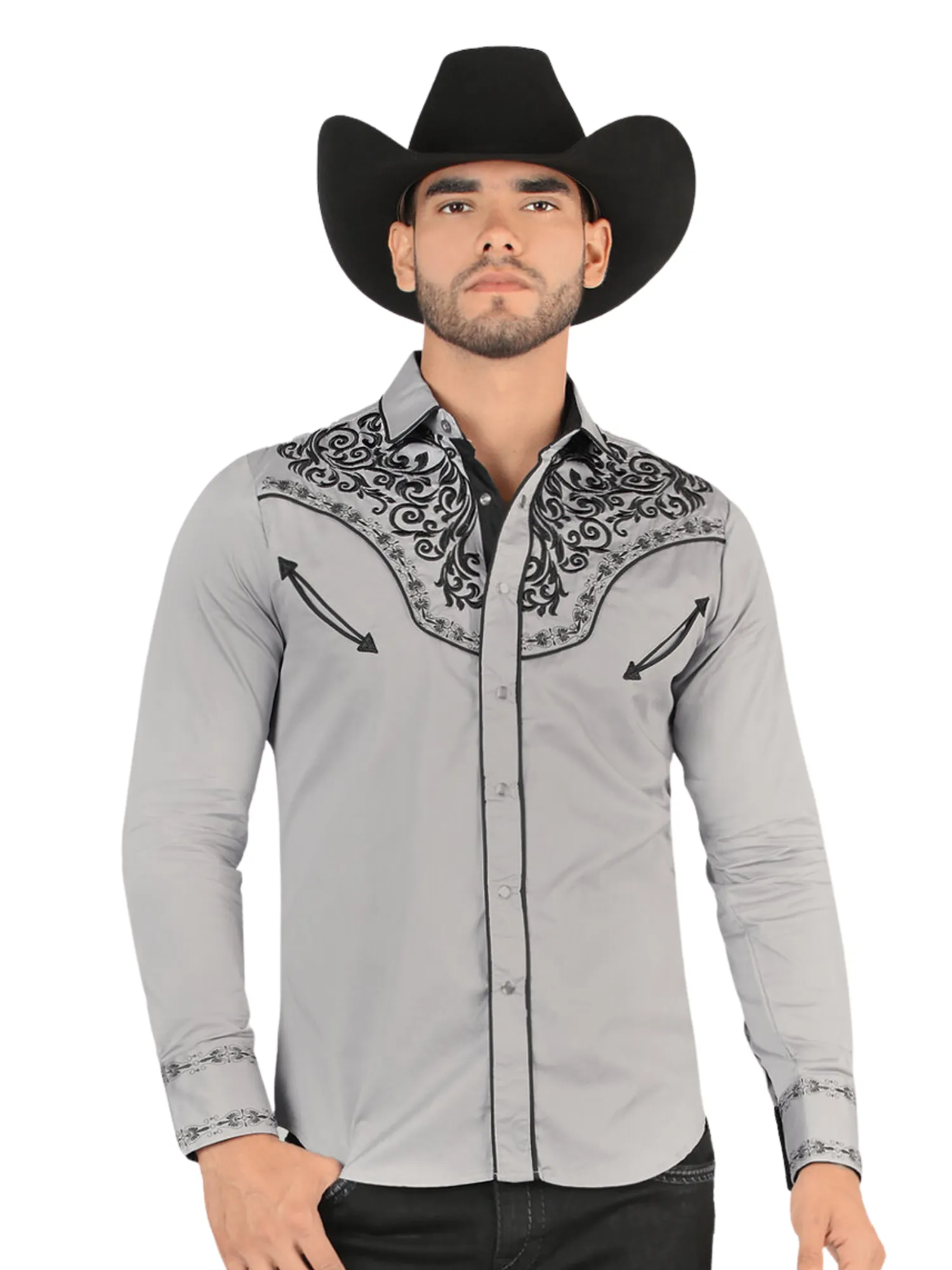 Camisa Vaquera Bordada Manga Larga para Hombre 'Montero' - ID: 3538