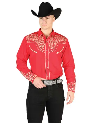 Camisa Vaquera Bordada Manga Larga Rojo para Hombre 'El Señor de los Cielos' - ID: 44197