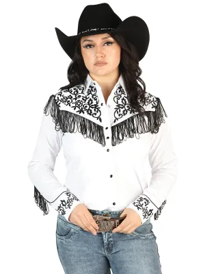 Camisa Vaquera Manga Larga Bordada Blanco/Negro para Mujer 'El Señor de los Cielos' - ID: 44182