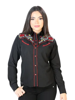 Camisa Vaquera Manga Larga Bordada Negro para Mujer 'El Señor de los Cielos' - ID: 126685