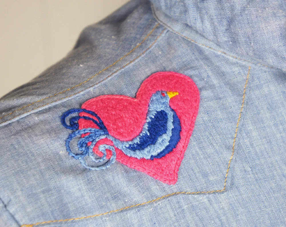 Chambray Western Pearl Snap Shirt w/ Embroidery - Size L