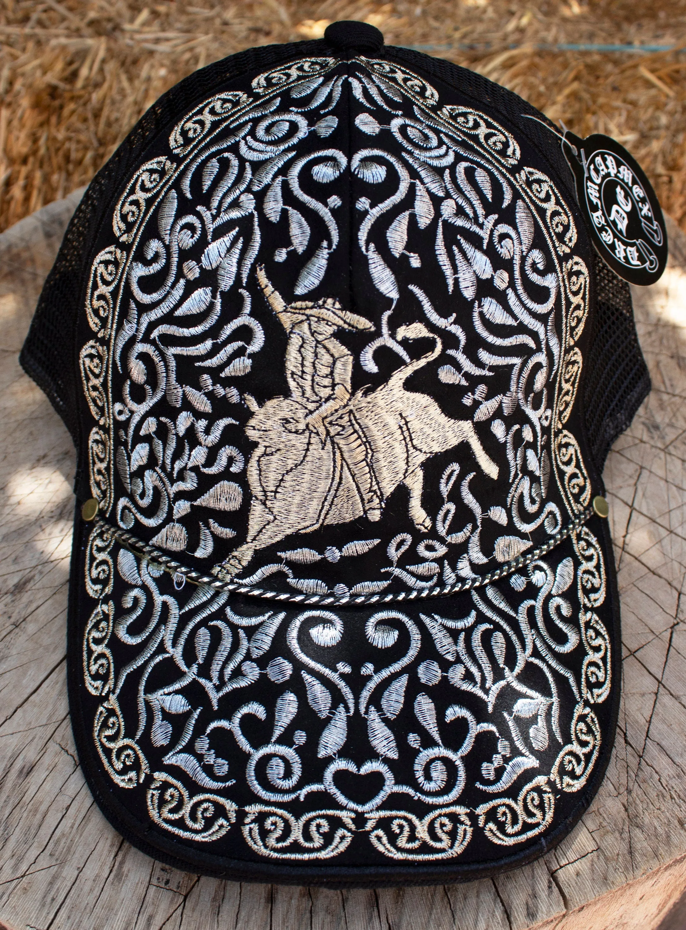 CHARRO Bullrider western rodeo EMBROIDERED HAT adjustable trucker cap