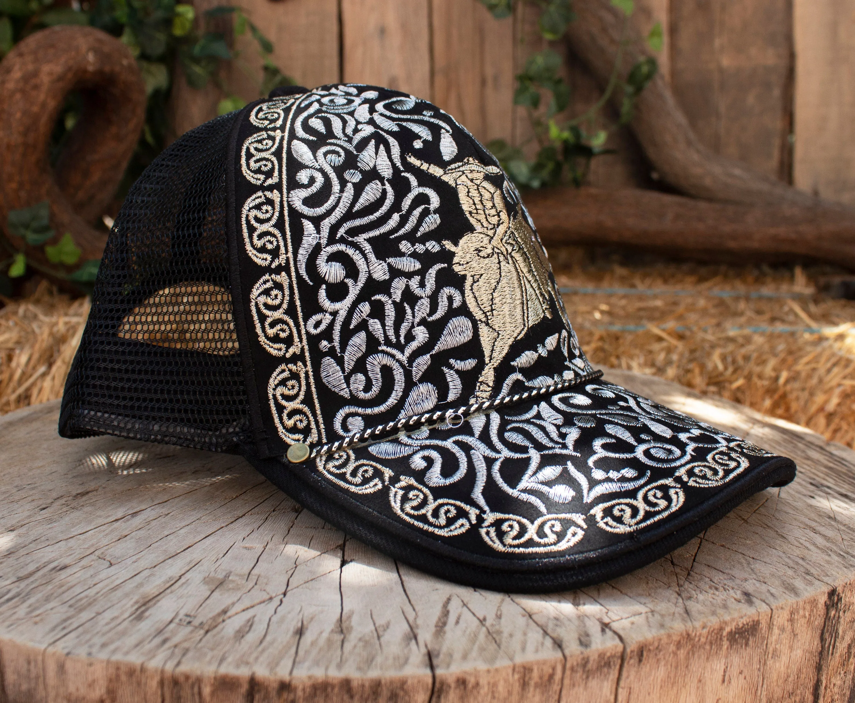 CHARRO Bullrider western rodeo EMBROIDERED HAT adjustable trucker cap