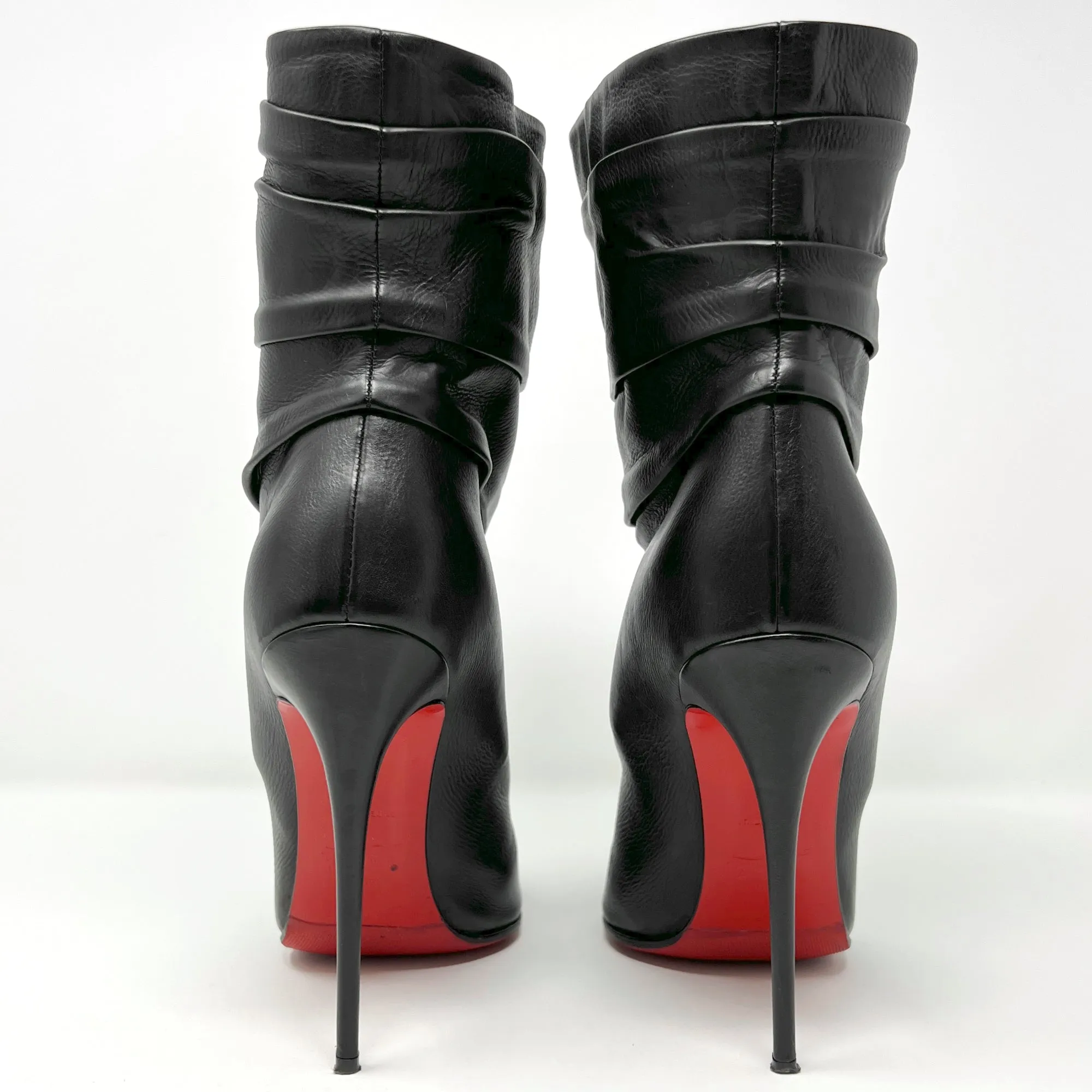 Christian Louboutin Ishtar Black Leather Mid Calf Pointed Stiletto Heels Boots Size EU 39