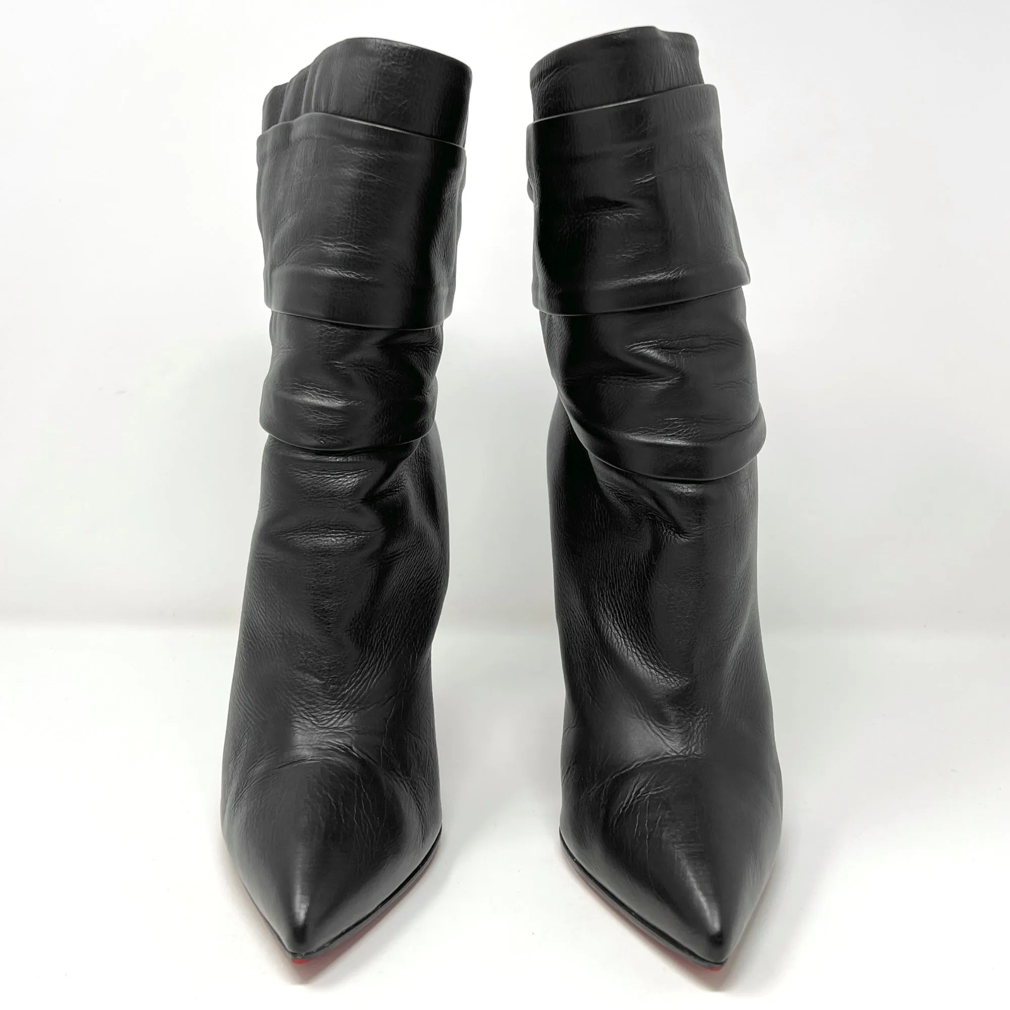 Christian Louboutin Ishtar Black Leather Mid Calf Pointed Stiletto Heels Boots Size EU 39