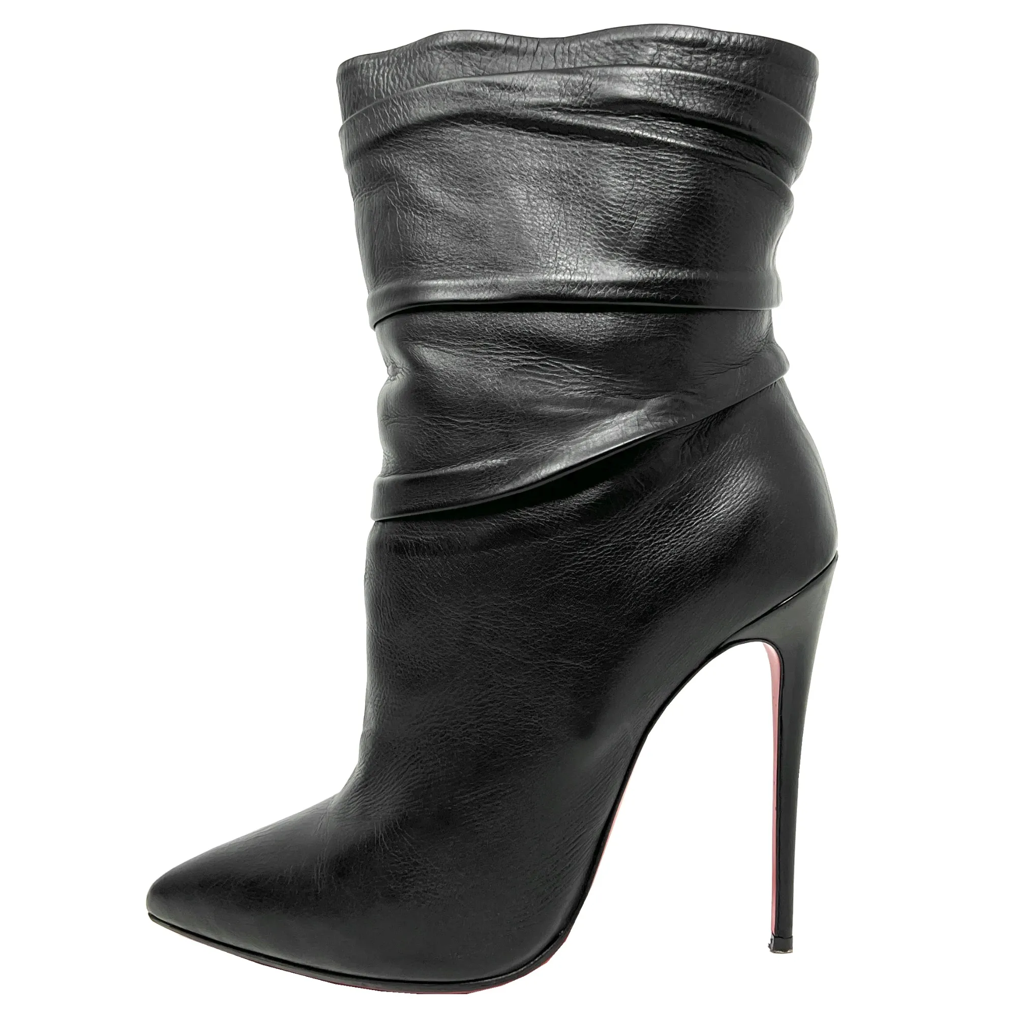 Christian Louboutin Ishtar Black Leather Mid Calf Pointed Stiletto Heels Boots Size EU 39