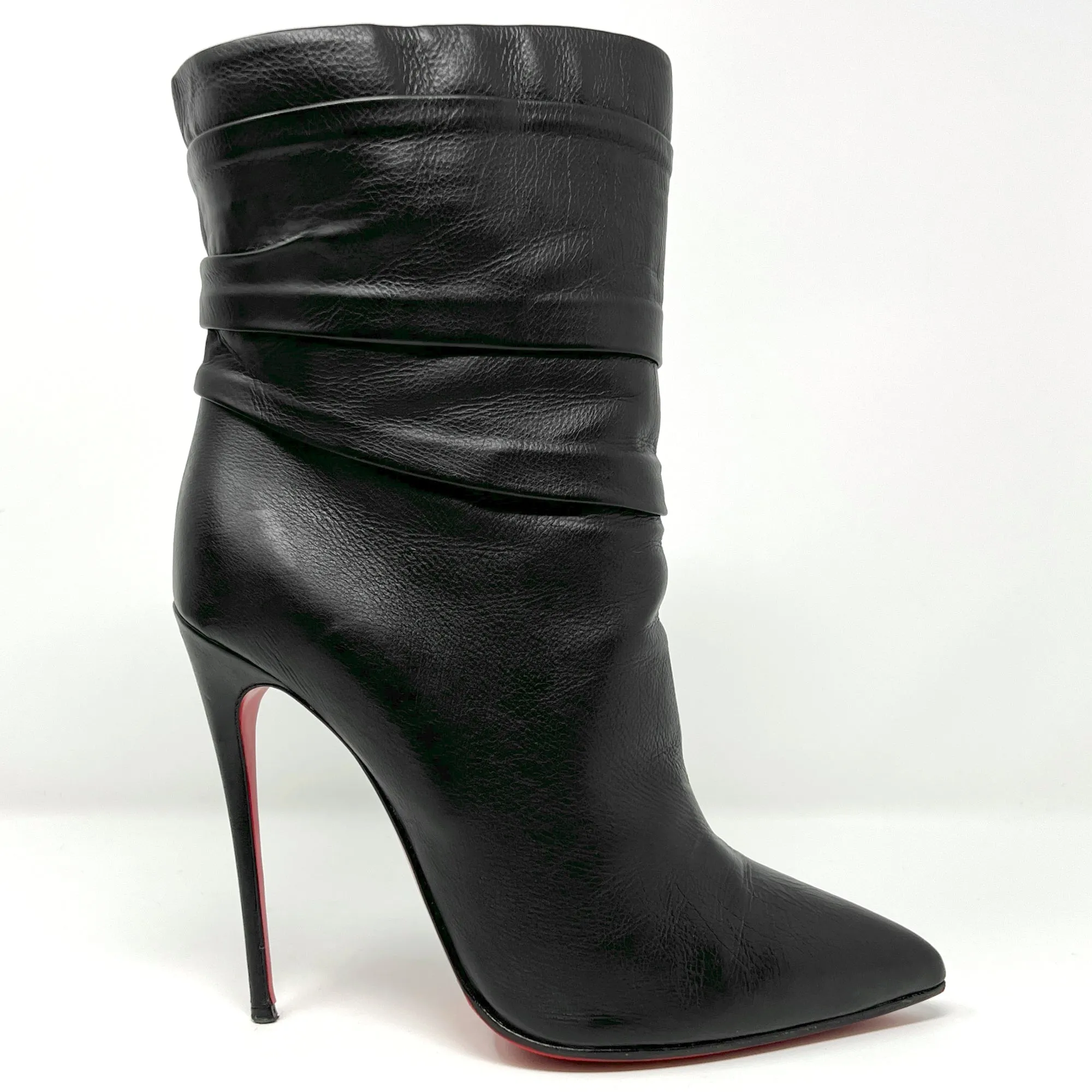 Christian Louboutin Ishtar Black Leather Mid Calf Pointed Stiletto Heels Boots Size EU 39