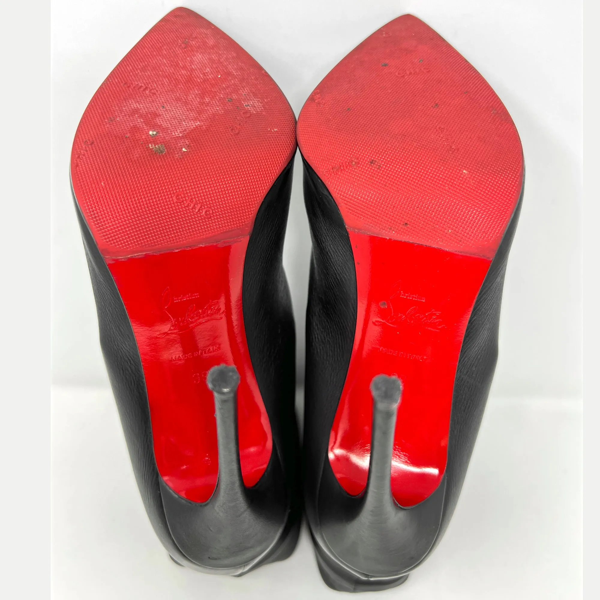 Christian Louboutin Ishtar Black Leather Mid Calf Pointed Stiletto Heels Boots Size EU 39