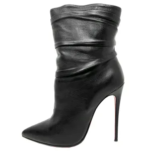 Christian Louboutin Ishtar Black Leather Mid Calf Pointed Stiletto Heels Boots Size EU 39