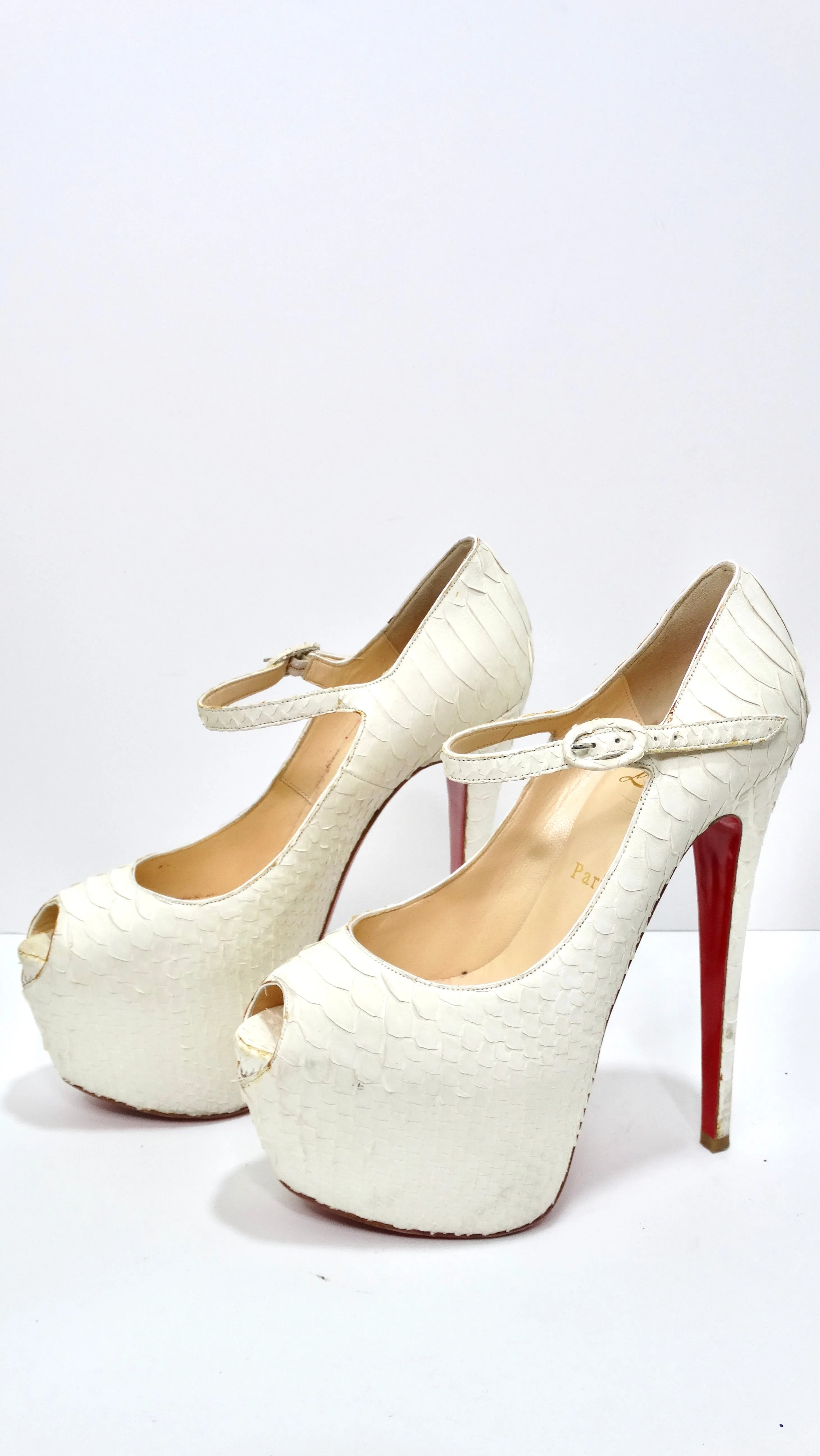 Christian Louboutin White Python Leather Platform Heels
