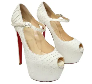 Christian Louboutin White Python Leather Platform Heels