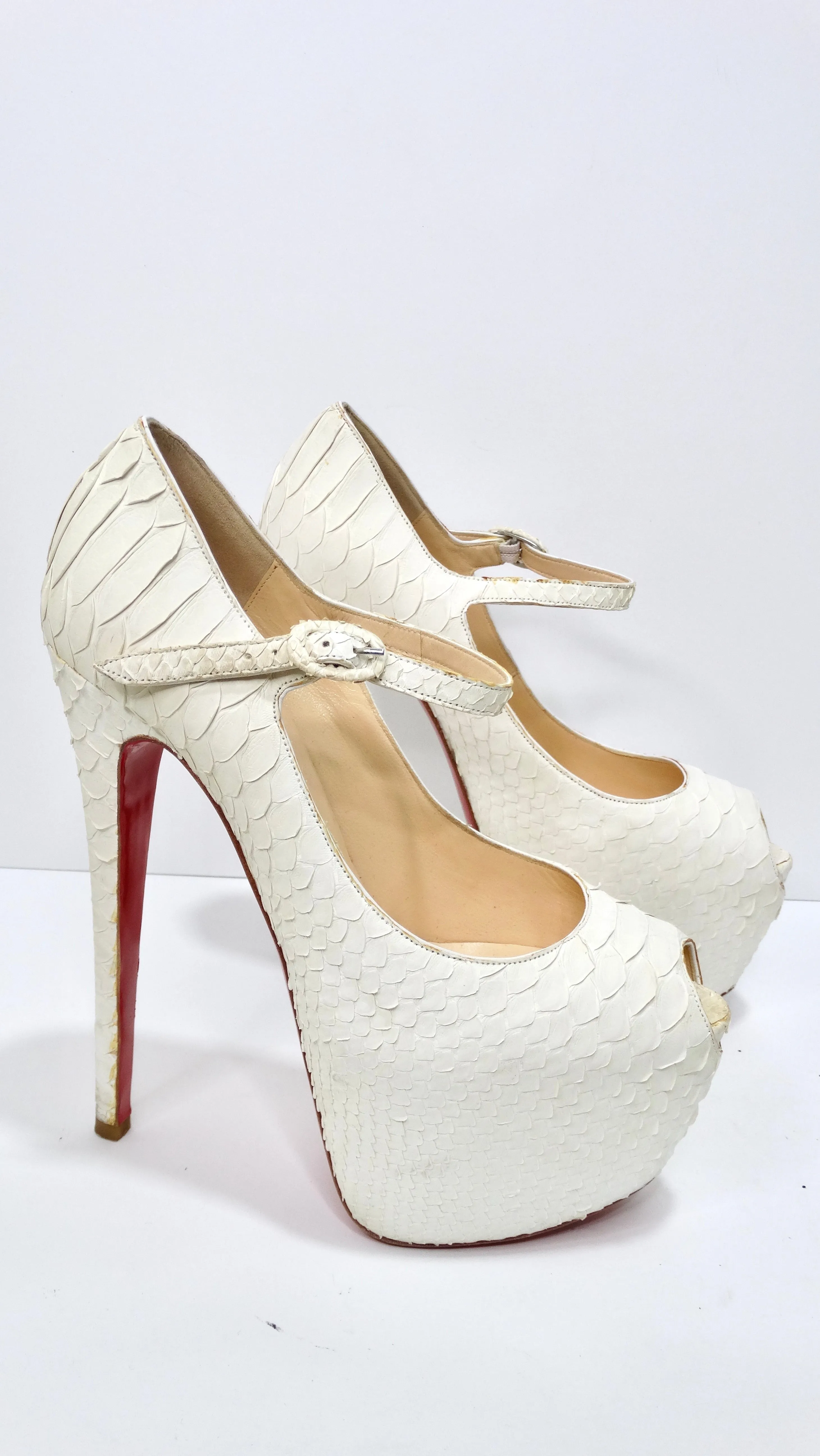 Christian Louboutin White Python Leather Platform Heels