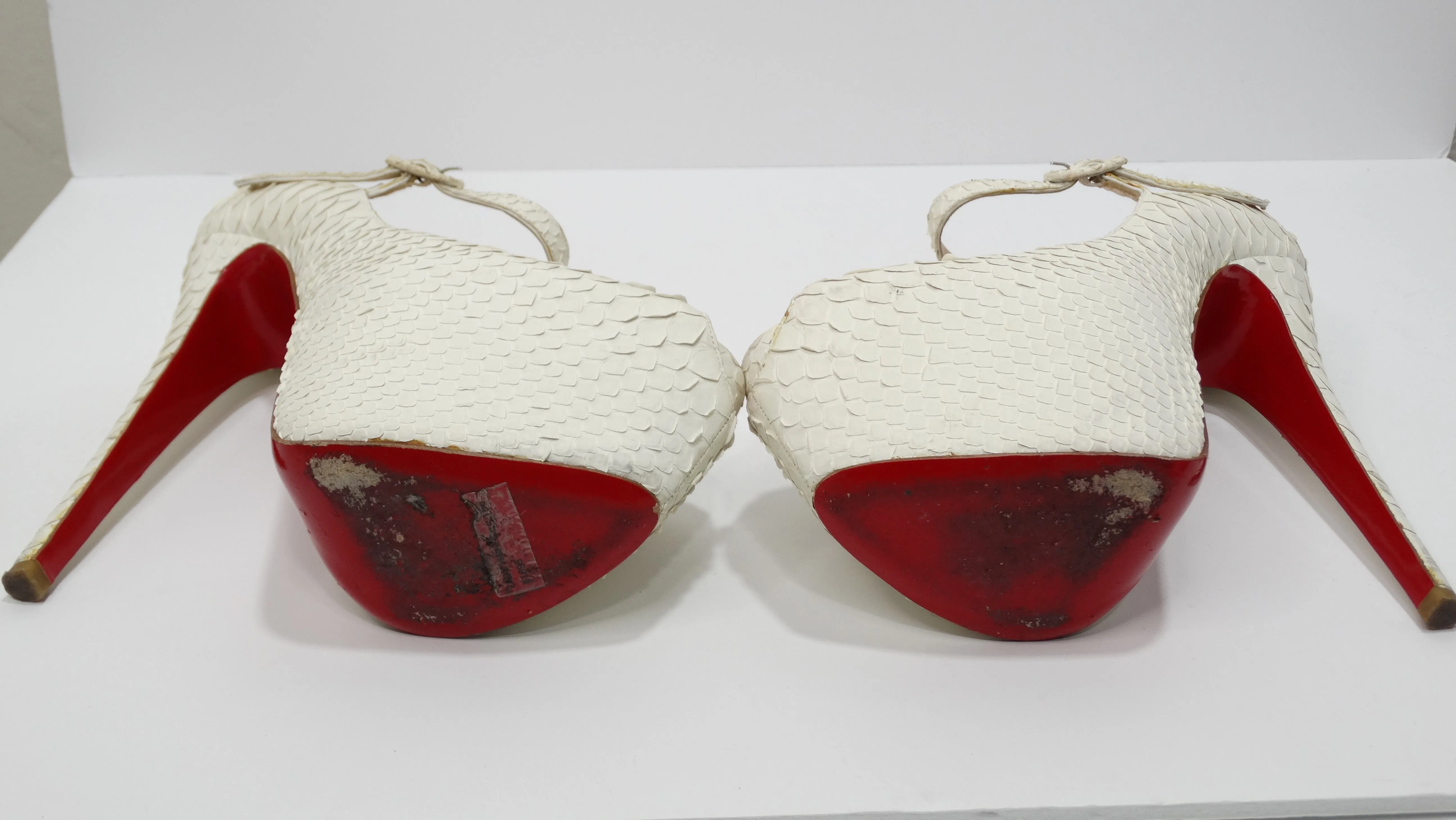 Christian Louboutin White Python Leather Platform Heels